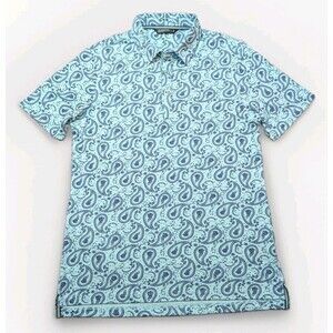 7 Diamonds Teal Paisley Print Polo Shirt Men’s Sz Medium Puma Cotton Blend Golf